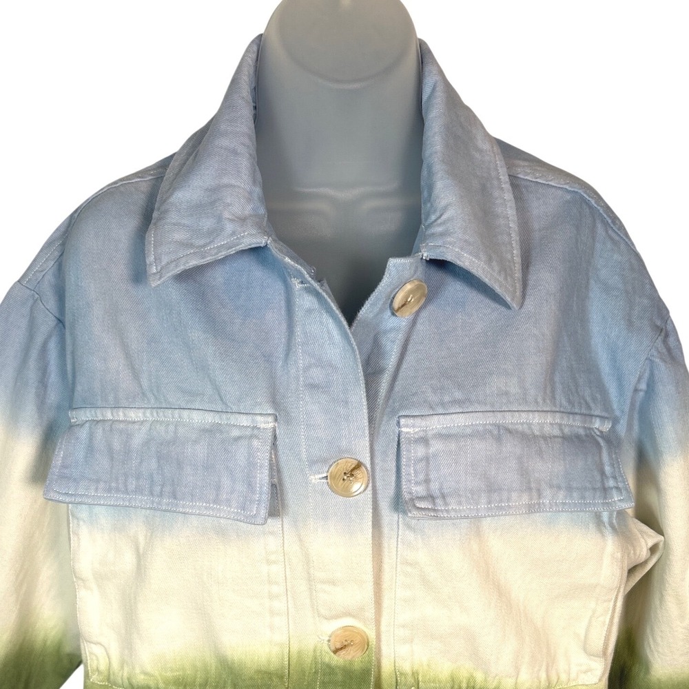 HEYSON Womens Shacket Jacket Ombre Blue White Green Button Front Cotton Small - Picture 2 of 7